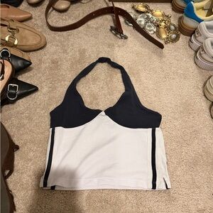 Chic Black and White Halter Crop Top
